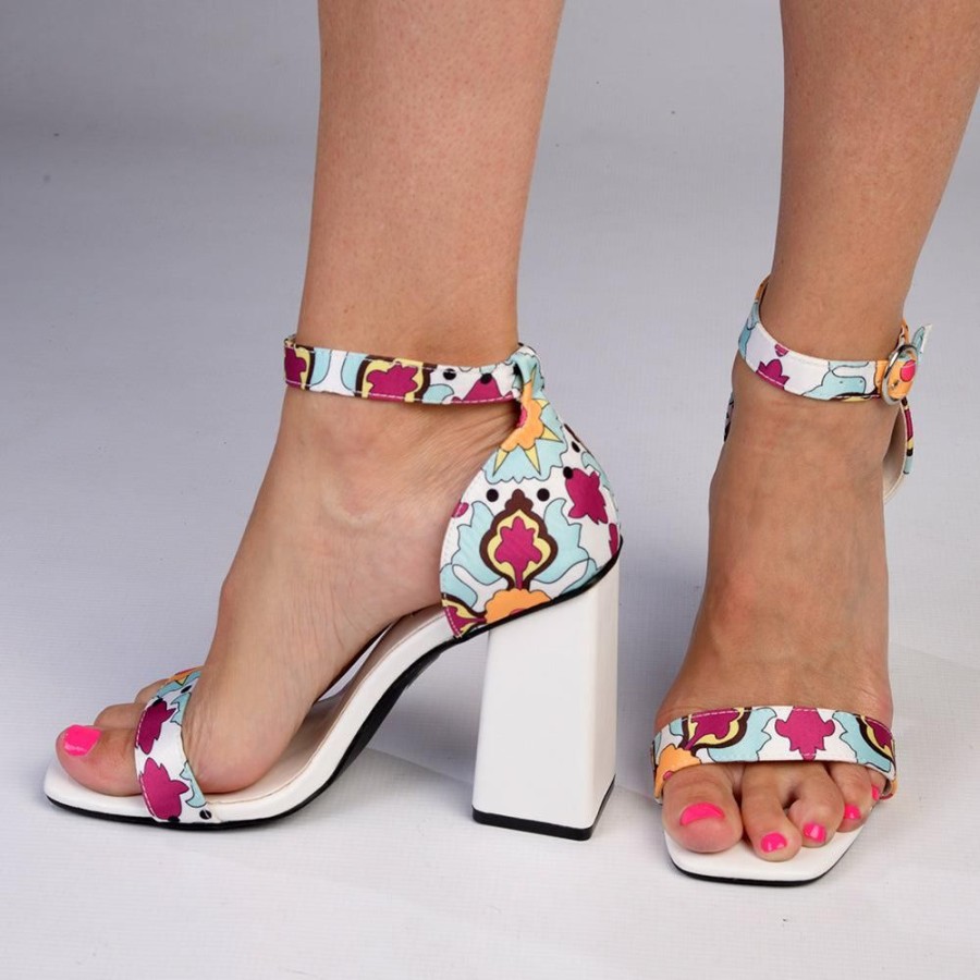 Heels Madison Heart of New York | Madison Adeline Block Heel Sandal White Multi