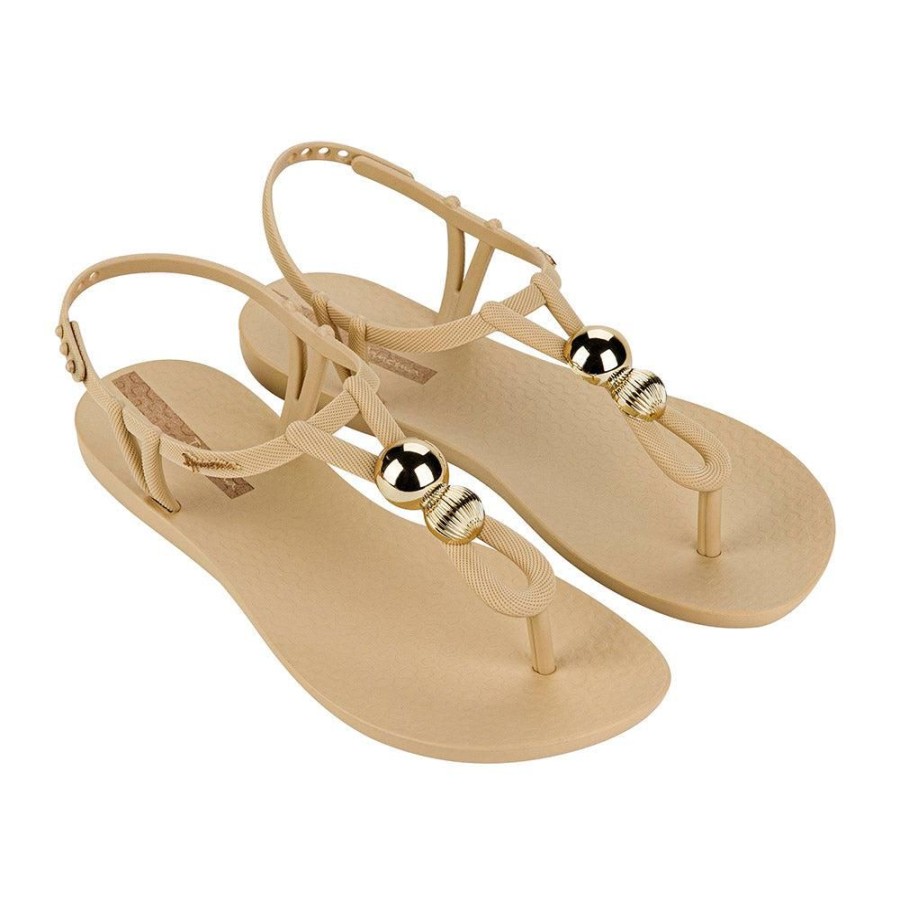 Sandals Ipanema | Ipanema Kai Button Trim Thong Sandals Beige/Gold