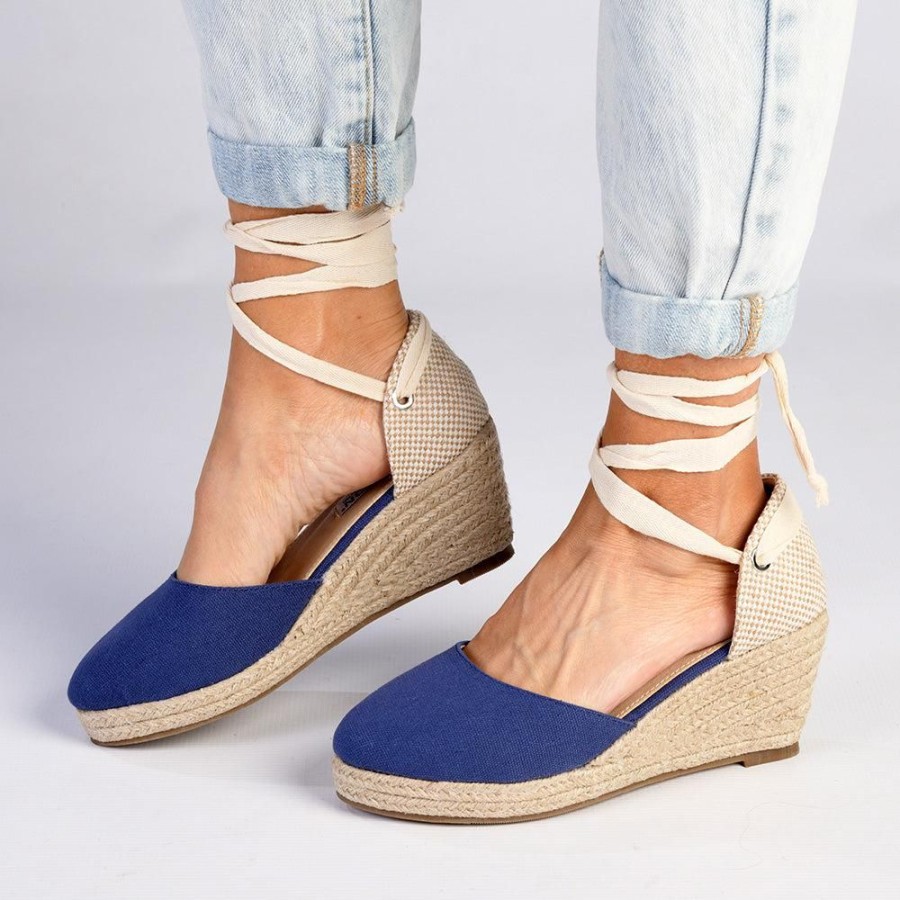 Wedges Madison Heart of New York | Madison Cleo Closed Toe Espadrille Wedge Navy