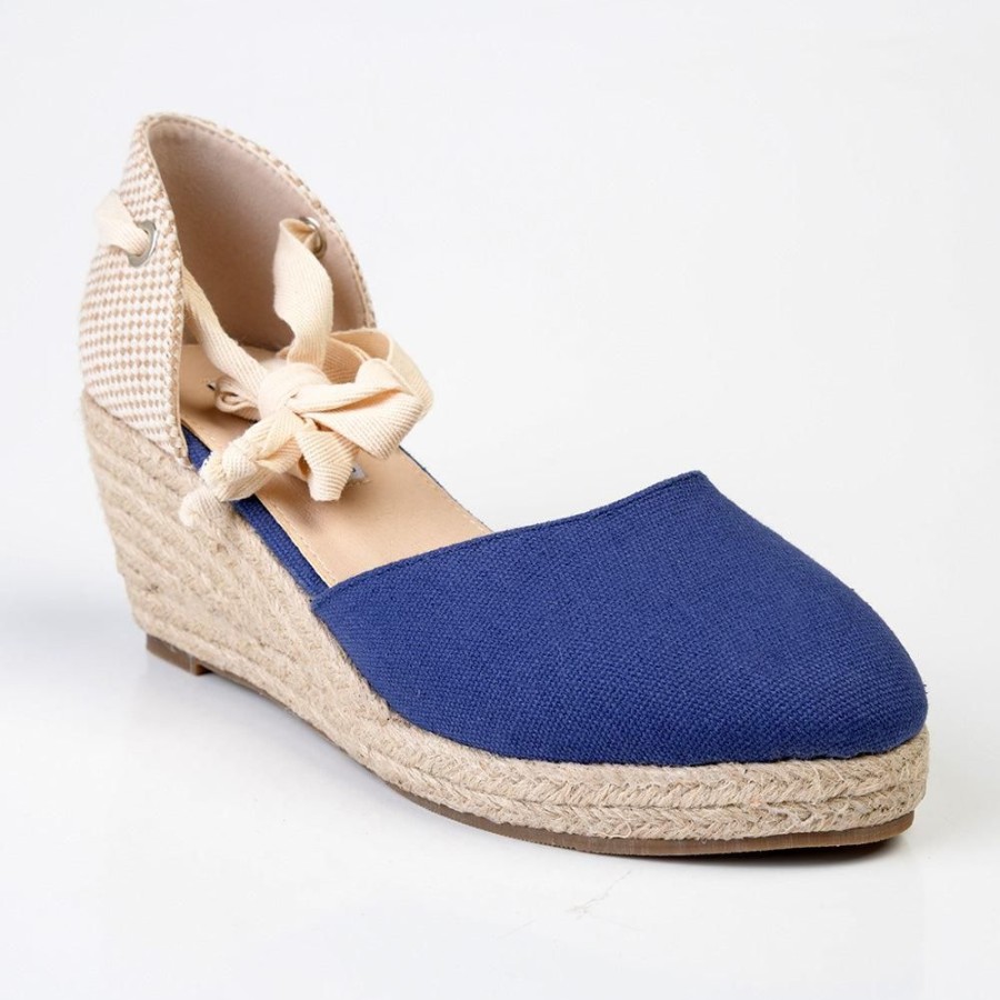 Wedges Madison Heart of New York | Madison Cleo Closed Toe Espadrille Wedge Navy