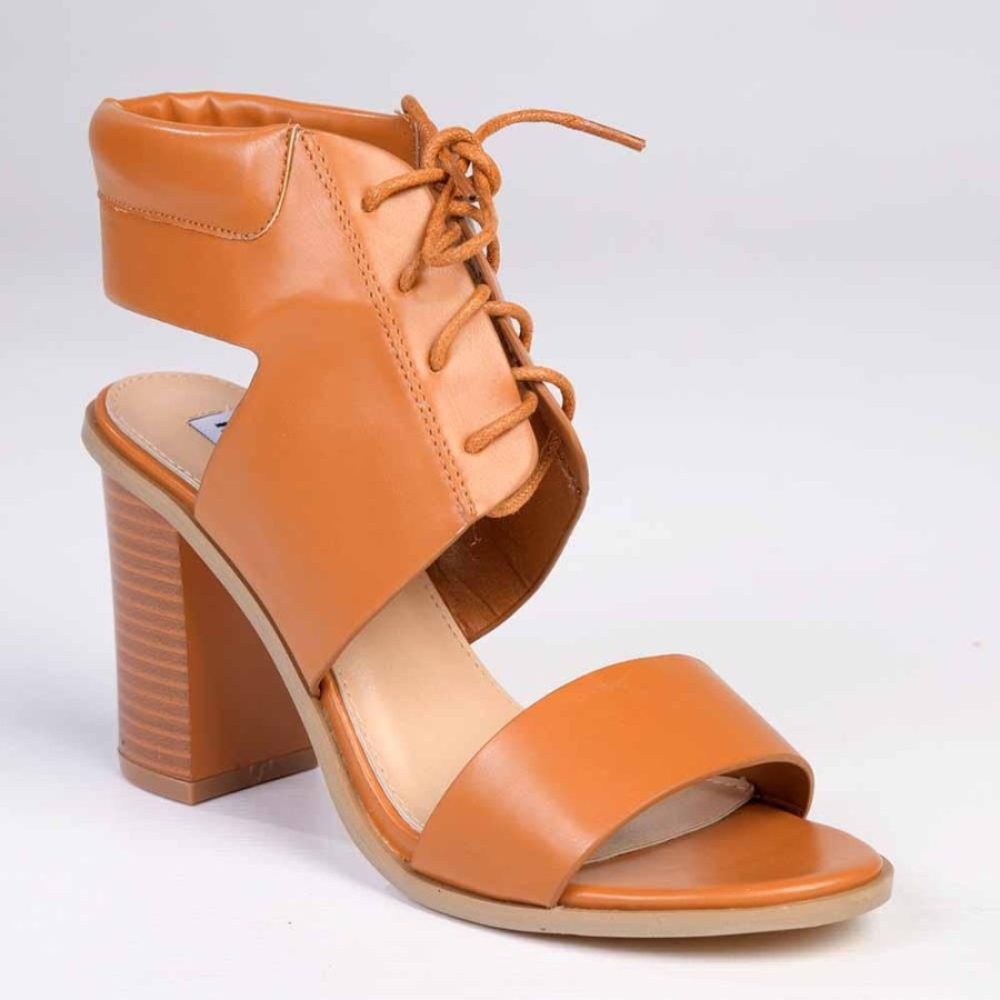 Sandals Madison Heart of New York | Madison Arenze Block Heel Lace Up Sandal Tan