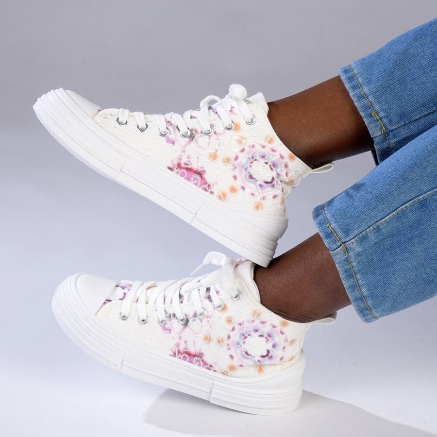 Sneakers Pierre Cardin | Pierre Cardin Anglaise 1 Floral Sneaker White/Pink