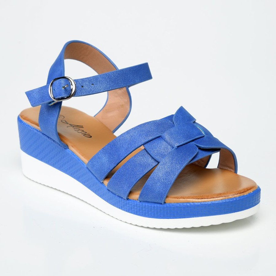 Sandals Alessio | Alessio Lea Strap Wedge Sandals Denim