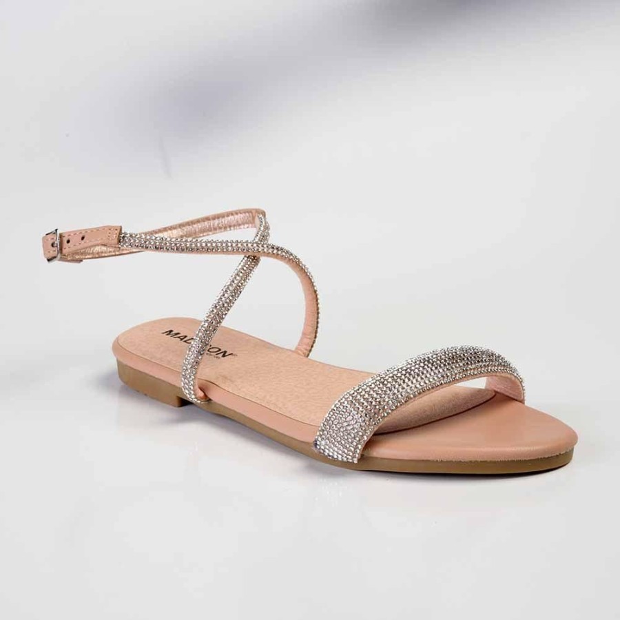 Slippers & Flats Madison Heart of New York | Madison Hillary Ankle Diamond Detail Sandal Beige