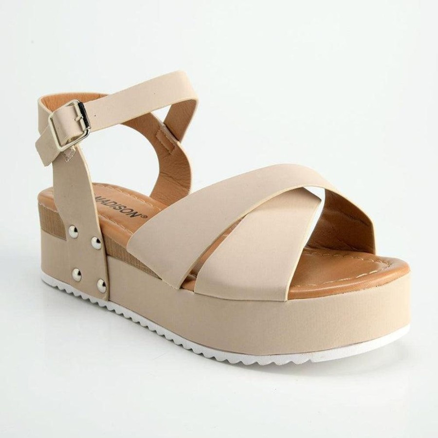 Wedges Madison Heart of New York | Madison Kali Cross Strap Sandal Beige