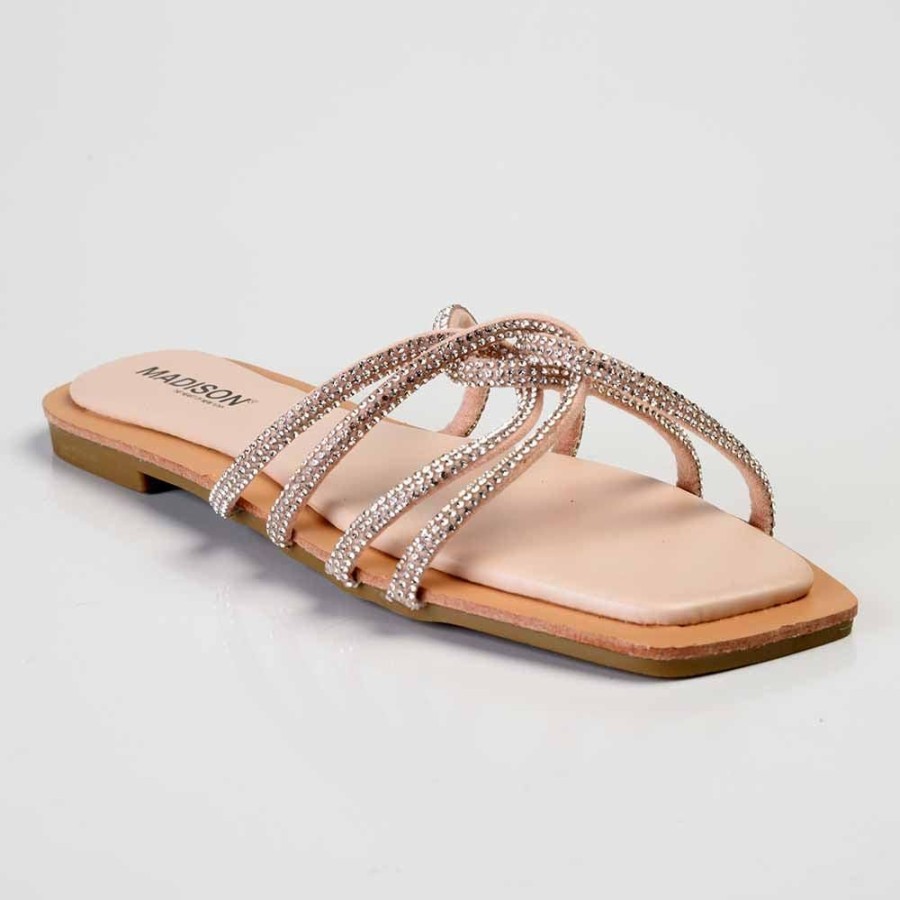 Slippers & Flats Madison Heart of New York | Madison Haven Diamond Strappy Sandals Nude