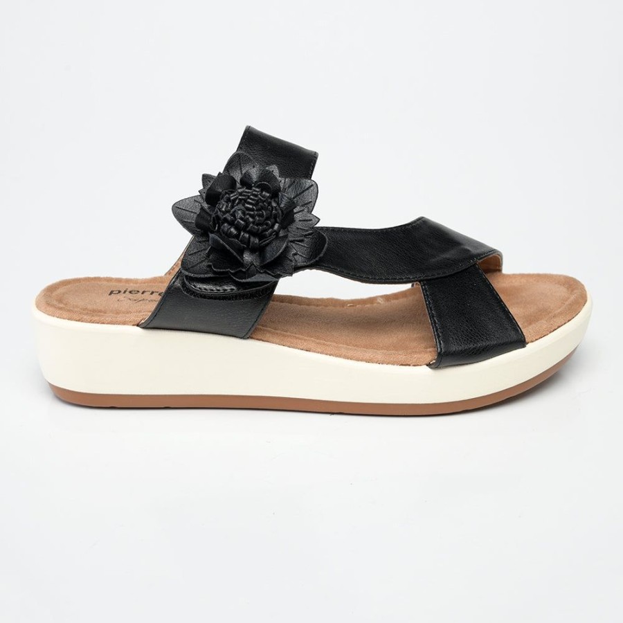 Wedges Pierre Cardin | Pierre Cardin Dory Slip On Flower Sandals Black