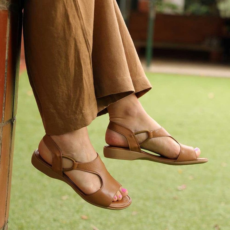 Slippers & Flats Froggie | Froggie Ida Leather Comfort Sandal Tan