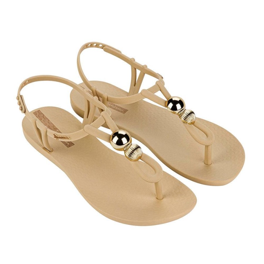 Slippers & Flats Ipanema | Ipanema Kai Button Trim Thong Sandals Beige/Gold