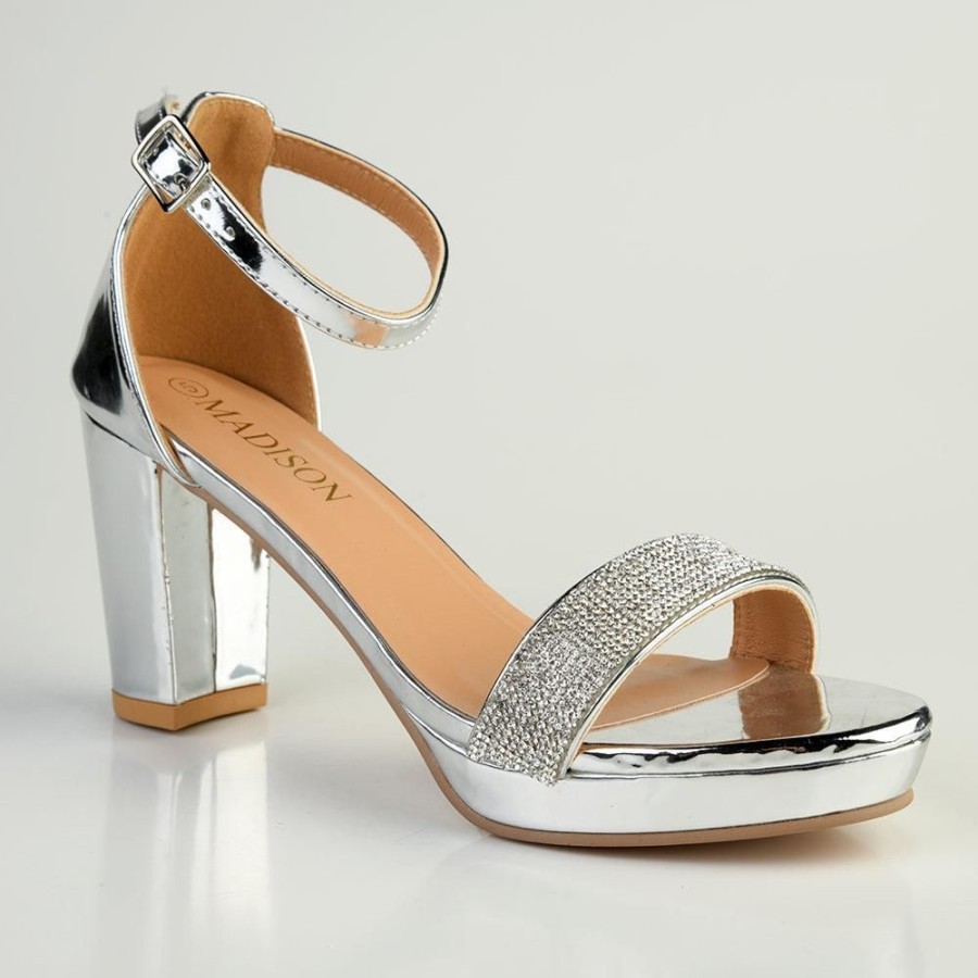 Heels Madison Heart of New York | Madison Angie Closed Back Platform Sandals Silver