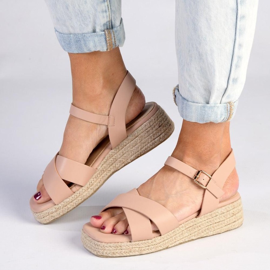 Wedges Madison Heart of New York | Madison Cassandra Cross Over Espadrille Sandal Dark Blush