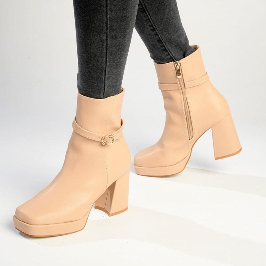 Boots Madison Heart of New York | Madison Milo Platform Block Heel Boot Nude