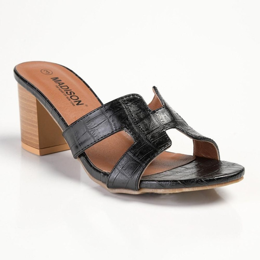 Sandals Madison Heart of New York | Madison Hilda Block Mule Sandal Black Croc