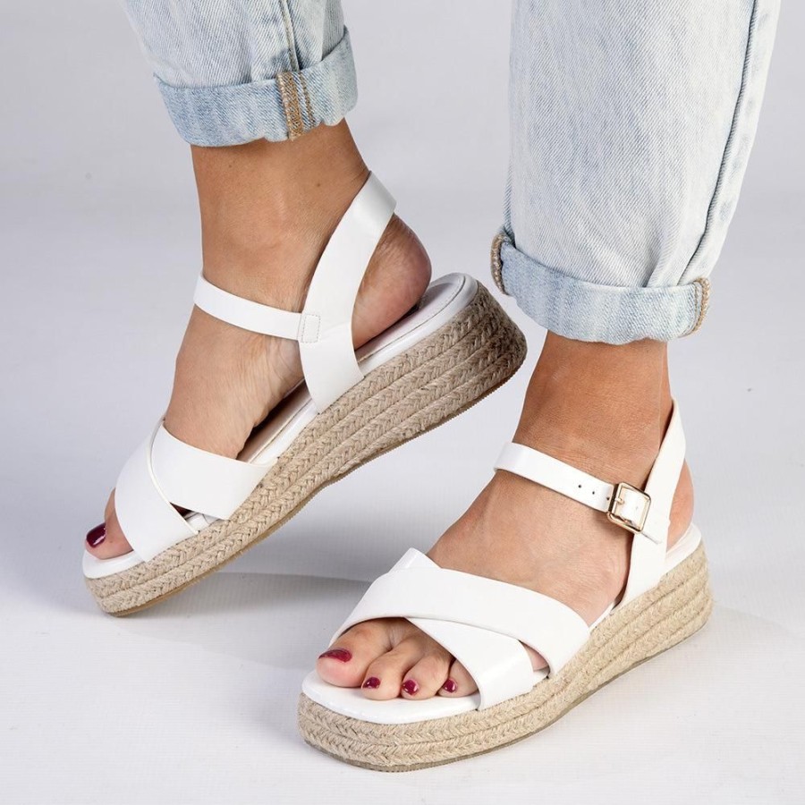 Sandals Madison Heart of New York | Madison Cassandra Cross Over Espadrille Sandal Off White