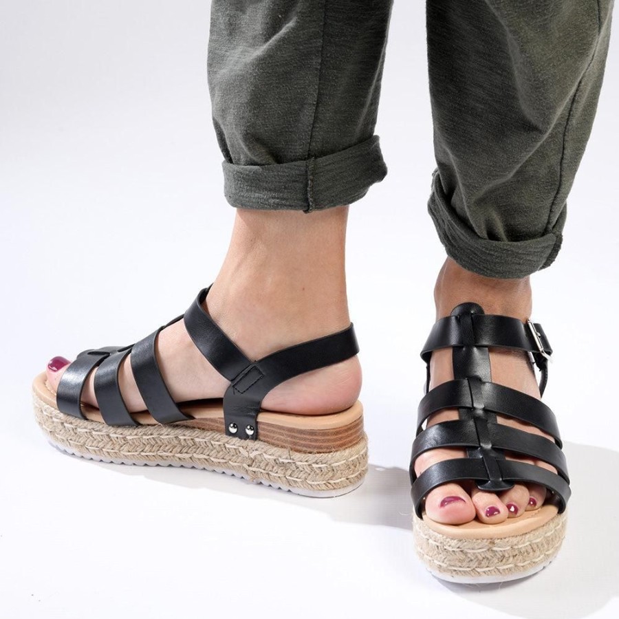 Wedges Madison Heart of New York | Madison Casablanca Strappy Espadrille Wedge Sandal Black