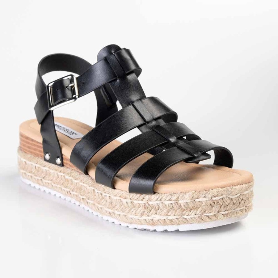 Wedges Madison Heart of New York | Madison Casablanca Strappy Espadrille Wedge Sandal Black