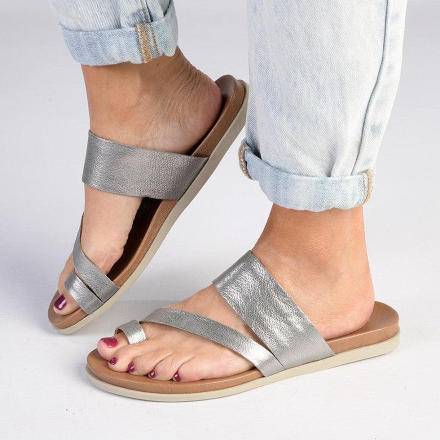 Slippers & Flats Tsonga | Tsonga Ningizimu Leather Toe Loop Sandals Tallio Grid