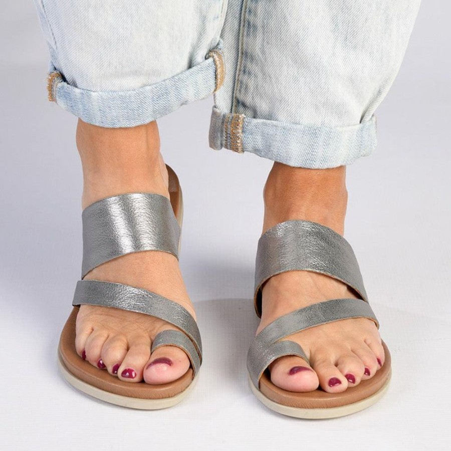 Slippers & Flats Tsonga | Tsonga Ningizimu Leather Toe Loop Sandals Tallio Grid