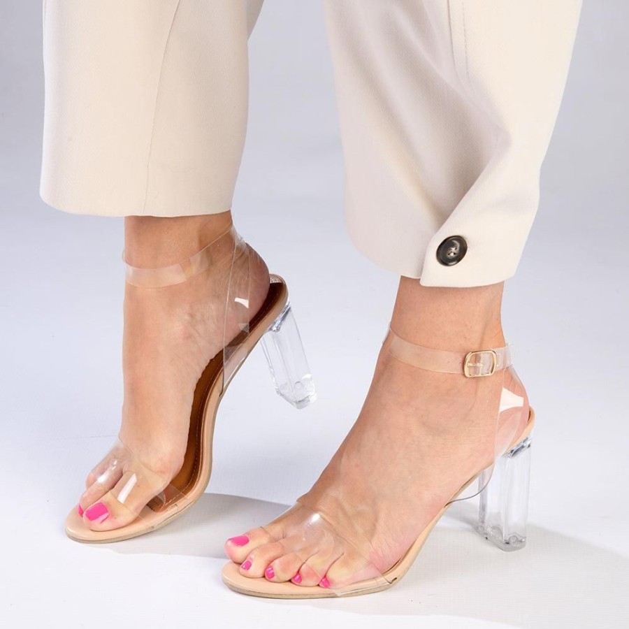 Sandals Madison Heart of New York | Madison Athena Vinyl Strappy Block Heel Beige