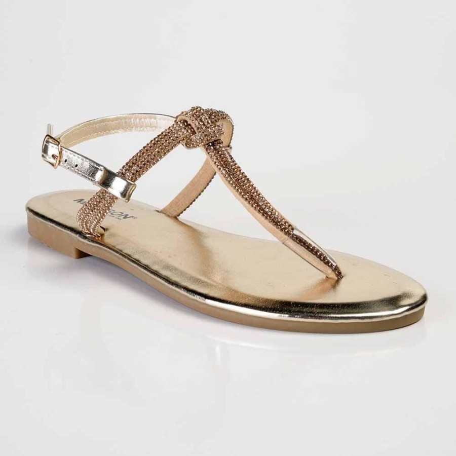 Sandals Madison Heart of New York | Madison Heather Metallic T-Bar Sandal Gold