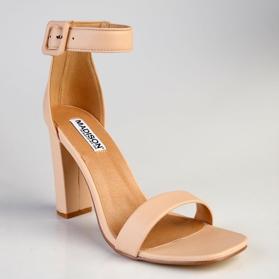 Heels Madison Heart of New York | Madison Angelique Classic Block Heel Sandal Nude