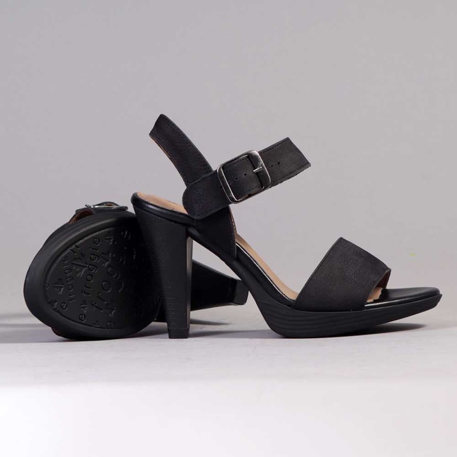 Sandals Froggie | Froggie Mia Leather Ankle Strap Heel Black