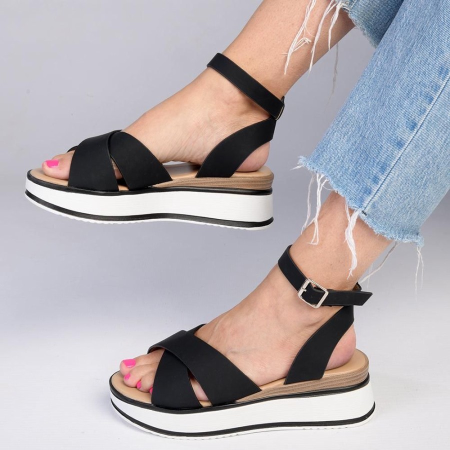 Sandals Madison Heart of New York | Madison Helena Sling Back Wedge Sandal Black