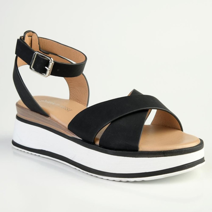 Sandals Madison Heart of New York | Madison Helena Sling Back Wedge Sandal Black