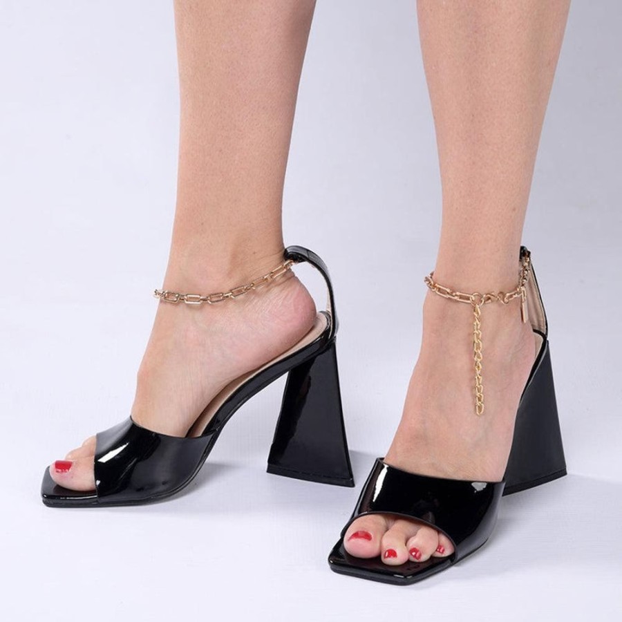 Heels Madison Heart of New York | Madison Addison Ankle Chain Sandals Black