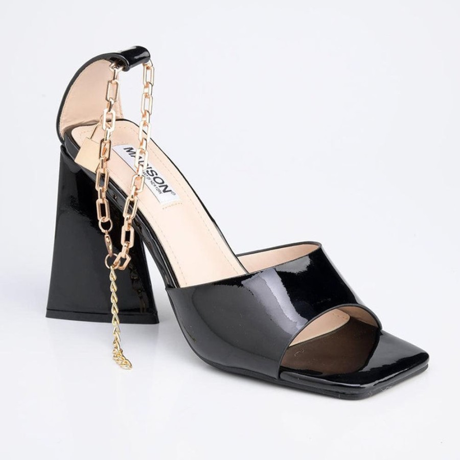 Heels Madison Heart of New York | Madison Addison Ankle Chain Sandals Black