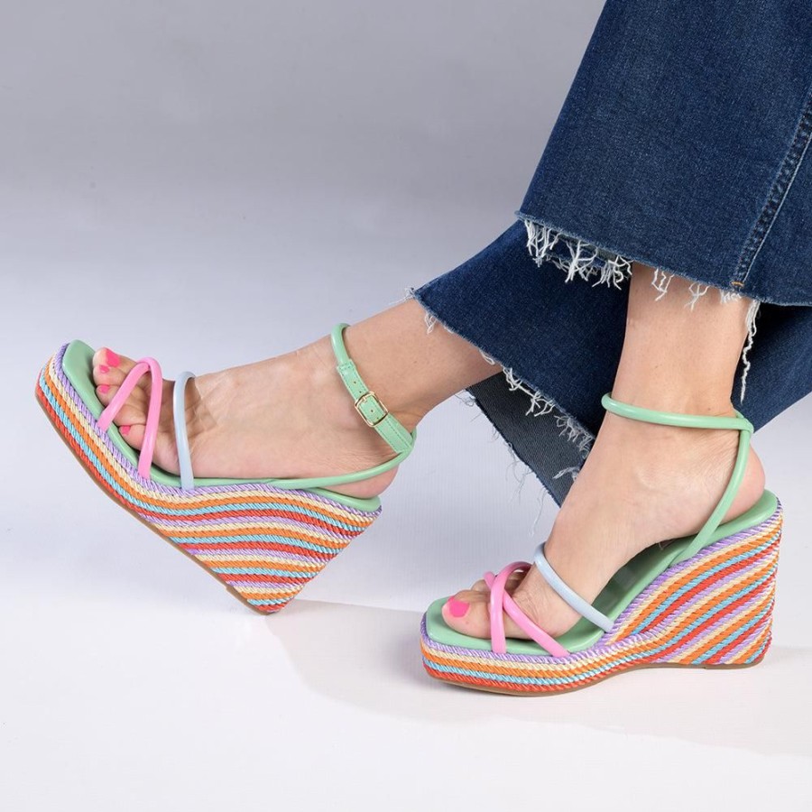 Wedges Madison Heart of New York | Madison Azalia Rope Wedge Sandal Green Multi