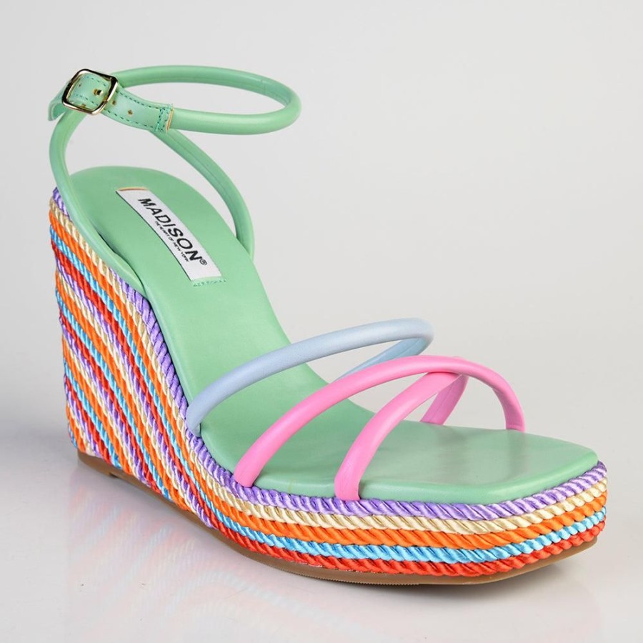 Wedges Madison Heart of New York | Madison Azalia Rope Wedge Sandal Green Multi