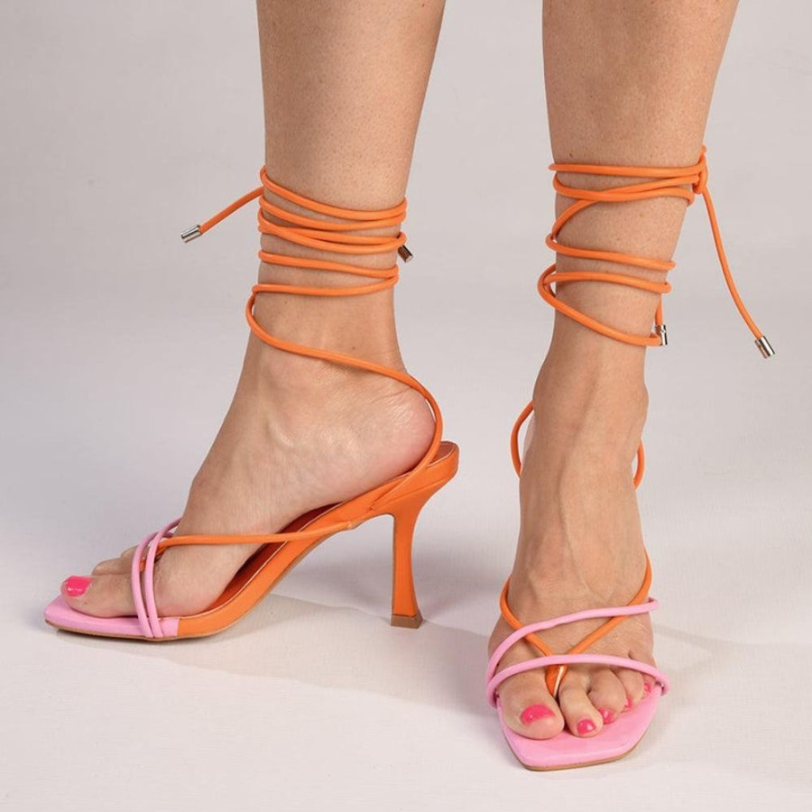 Heels Madison Heart of New York | Madison Aspen Ankle Wrap Sandal Orange/Pink