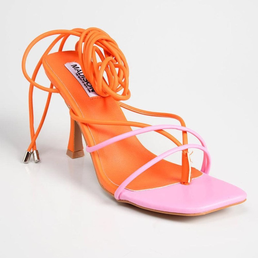 Heels Madison Heart of New York | Madison Aspen Ankle Wrap Sandal Orange/Pink