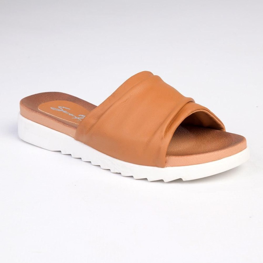 Sandals Seven7 | Cabo Ladies Flat Push In Sandal Cognac