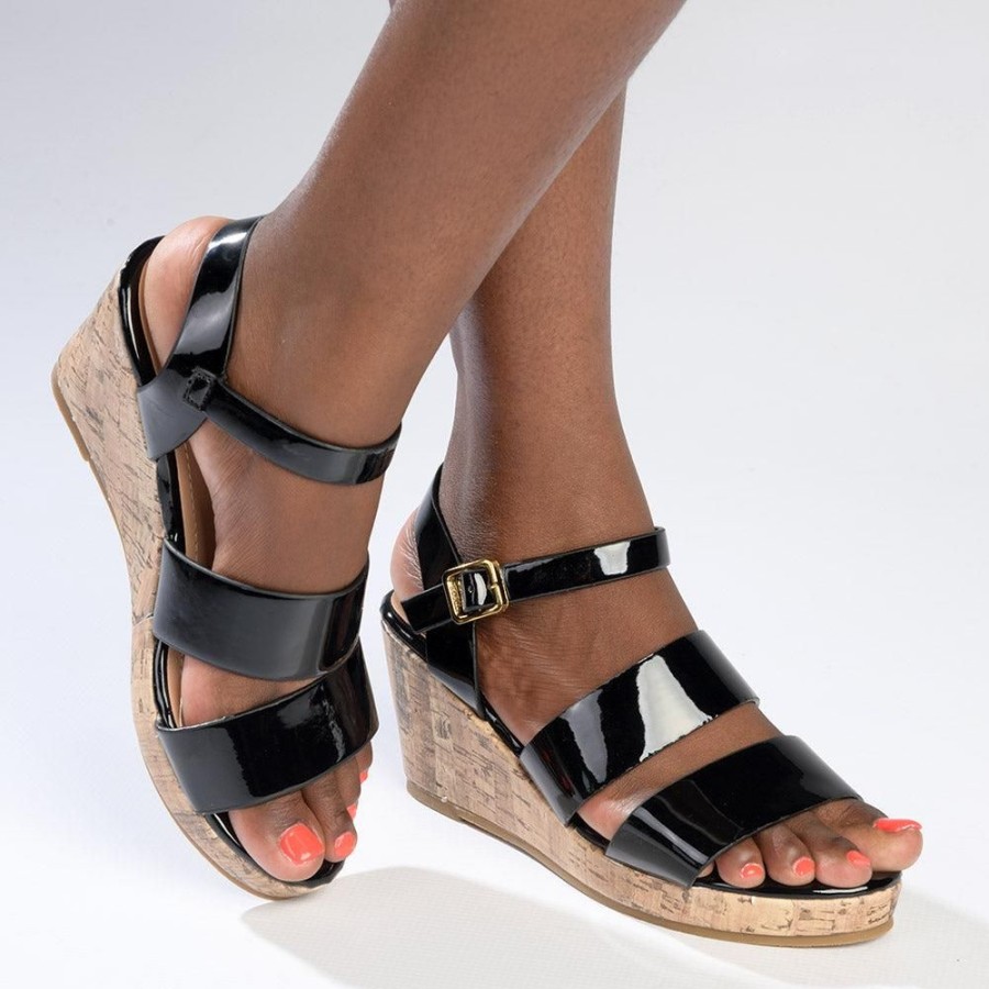 Sandals Madison Heart of New York | Madison Pauline Cork Wedge Sandal Black