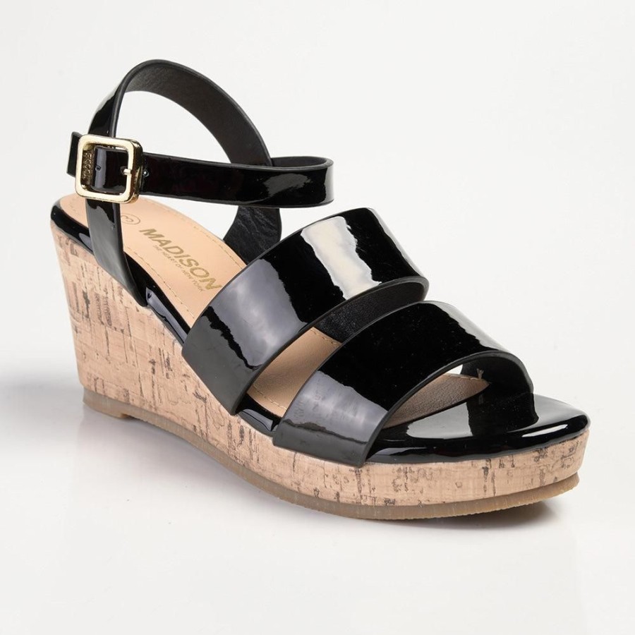 Sandals Madison Heart of New York | Madison Pauline Cork Wedge Sandal Black