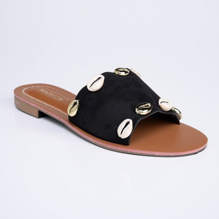 Slippers & Flats Madison Heart of New York | Madison Cassandra Push In Sandals Black