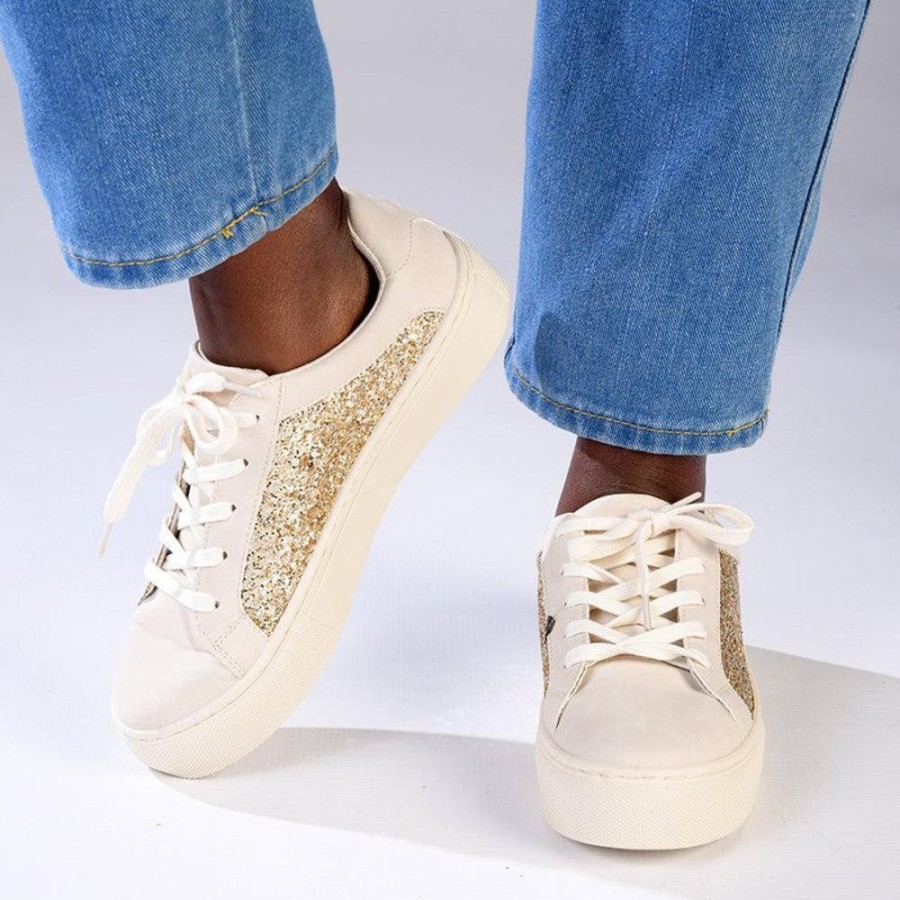 Sneakers Pierre Cardin | Pierre Cardin Lucie 1 Glitter Sneaker Beige Gold