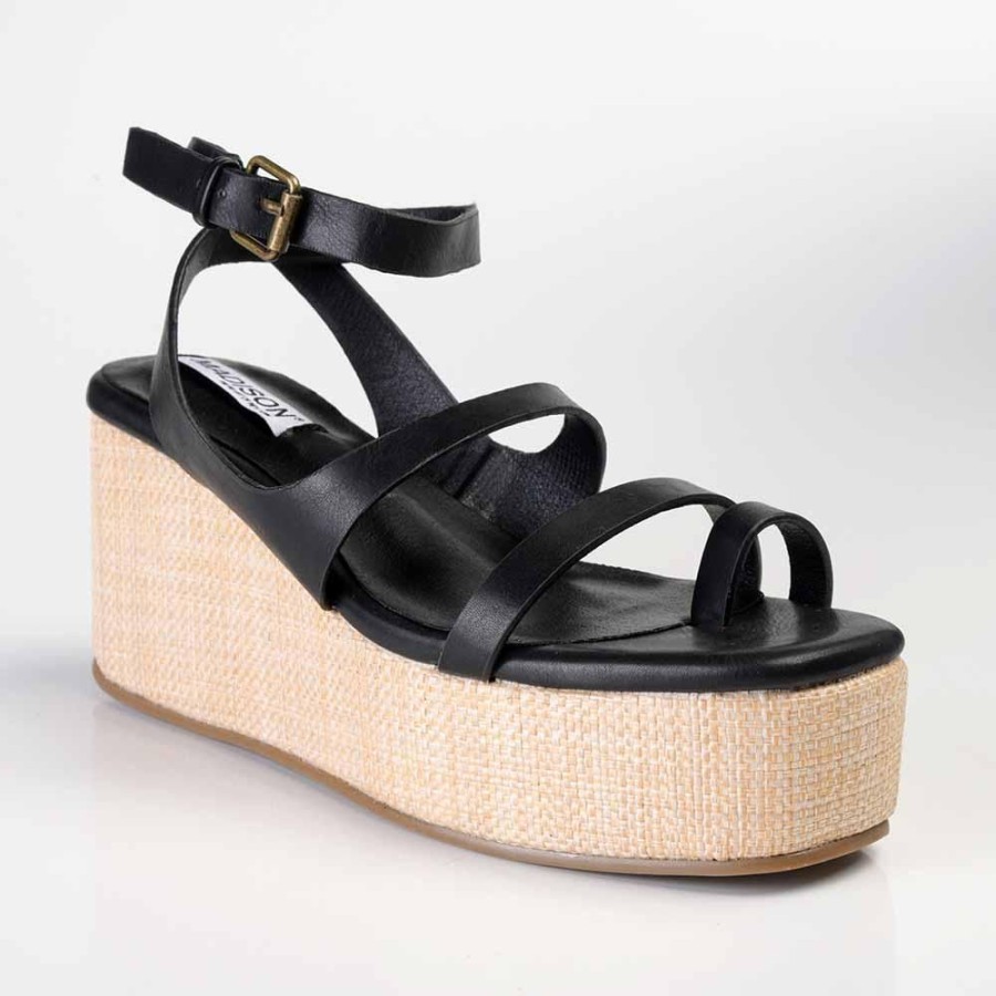 Espadrilles Madison Heart of New York | Madison Cara Strappy Weave Covered Wedge Black