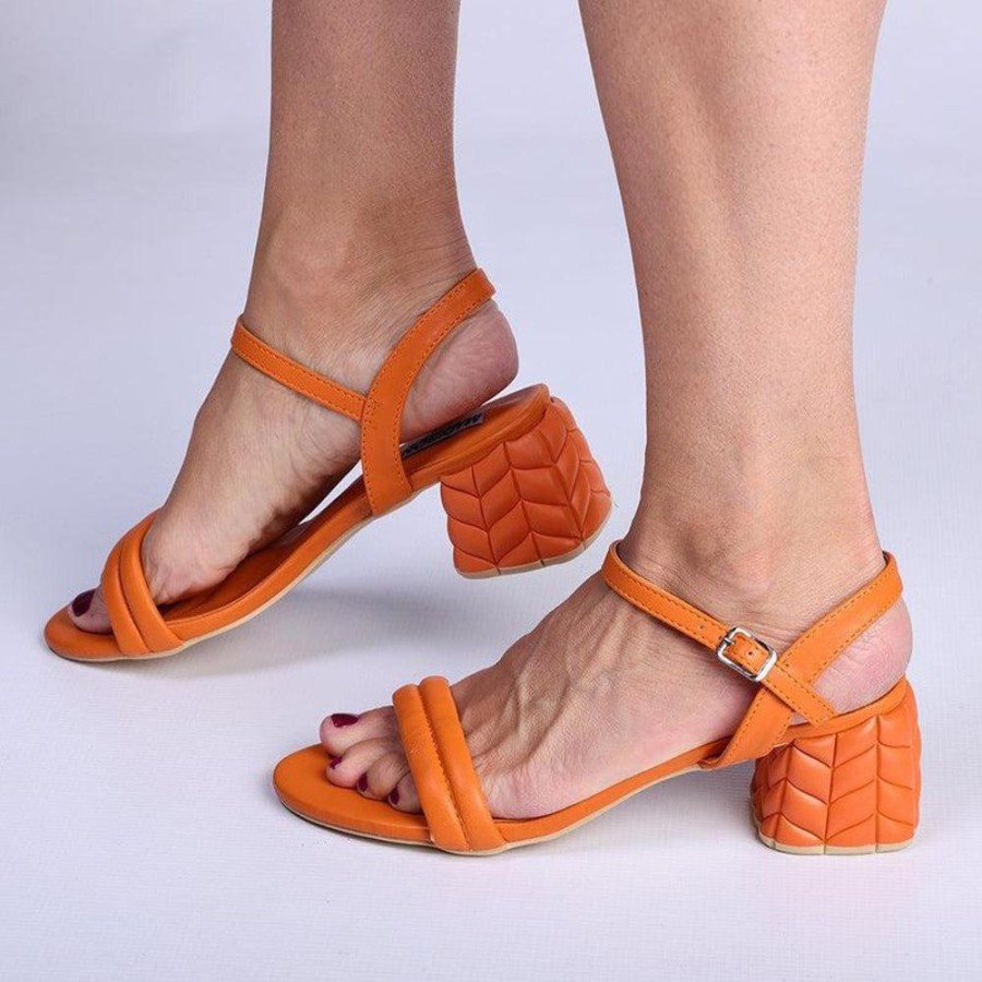 Sandals Madison Heart of New York | Madison Bessie Quilted Low Block Sandal Orange