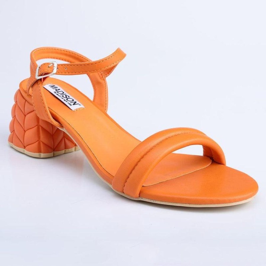 Sandals Madison Heart of New York | Madison Bessie Quilted Low Block Sandal Orange