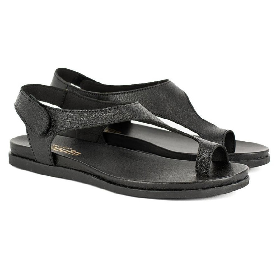 Sandals Tsonga | Tsonga Ukomosa Leather Toe Loop Velcro Back Strap Sandals Black