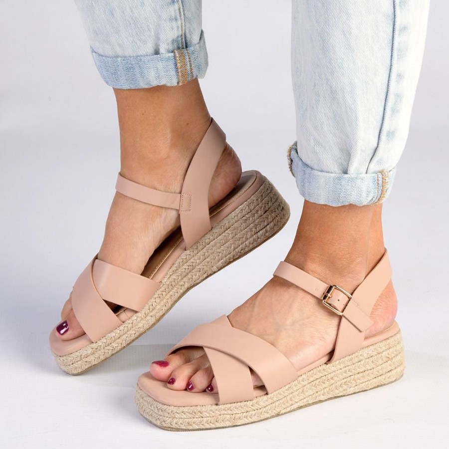 Sandals Madison Heart of New York | Madison Cassandra Cross Over Espadrille Sandal Dark Blush