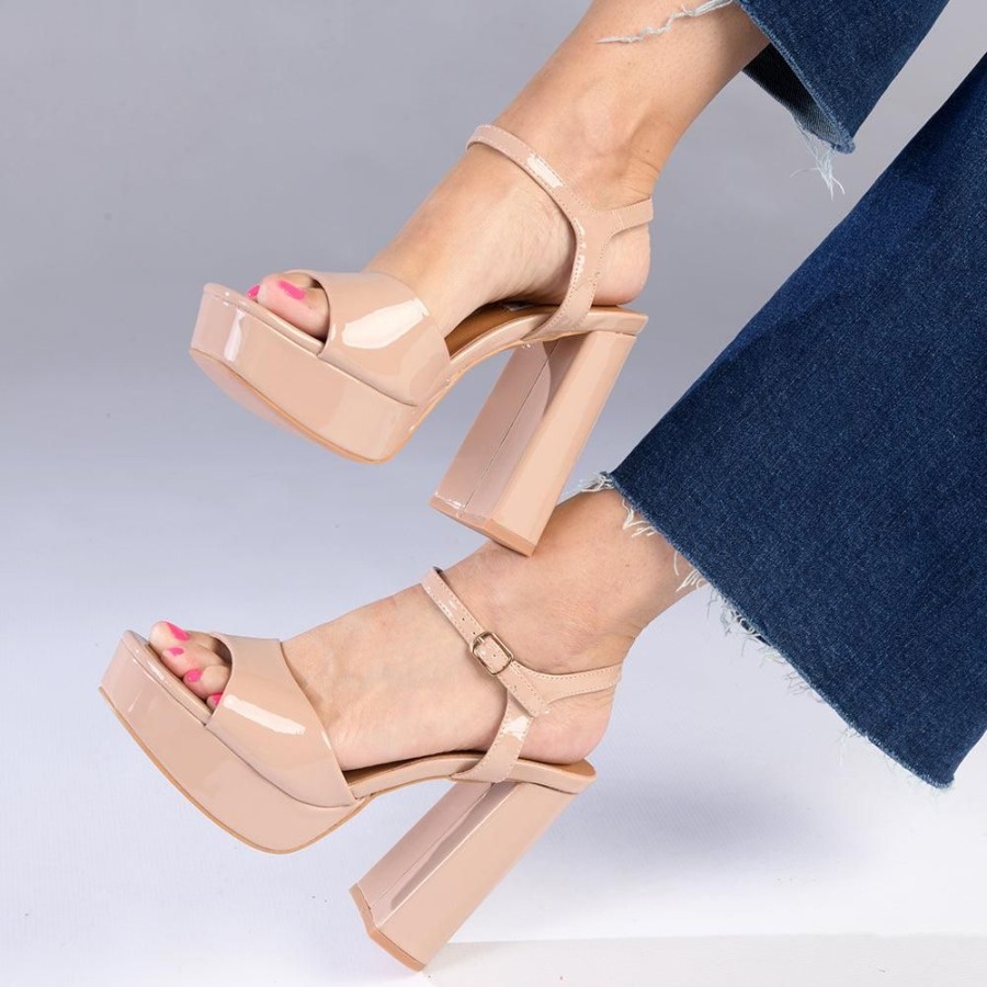 Heels Madison Heart of New York | Madison Aubrey Block Heel Sandal Nude