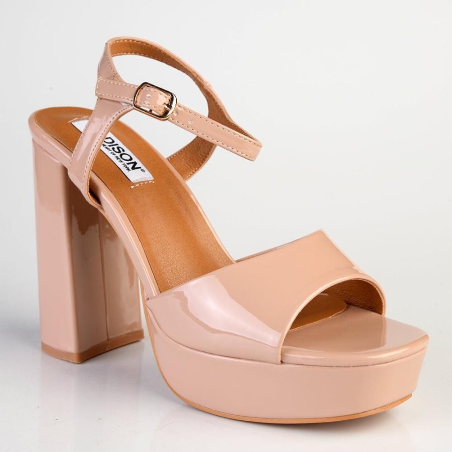 Heels Madison Heart of New York | Madison Aubrey Block Heel Sandal Nude