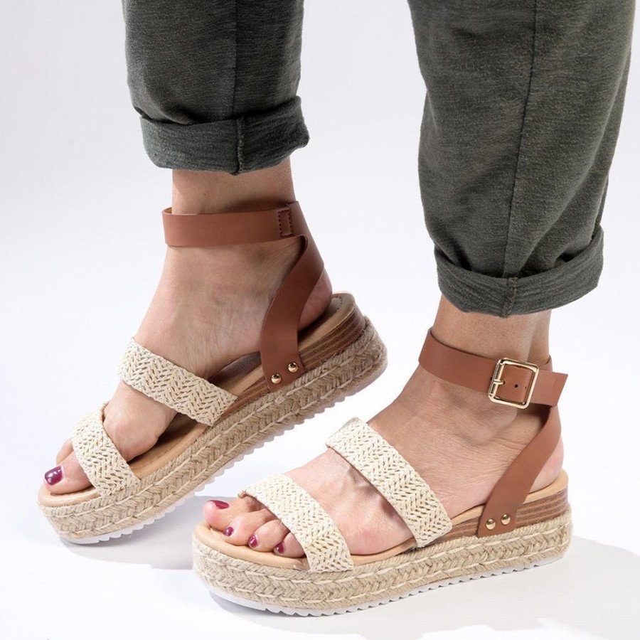 Sandals Madison Heart of New York | Madison Cassie Double Strap Espadrille Sandals Natural/Tan