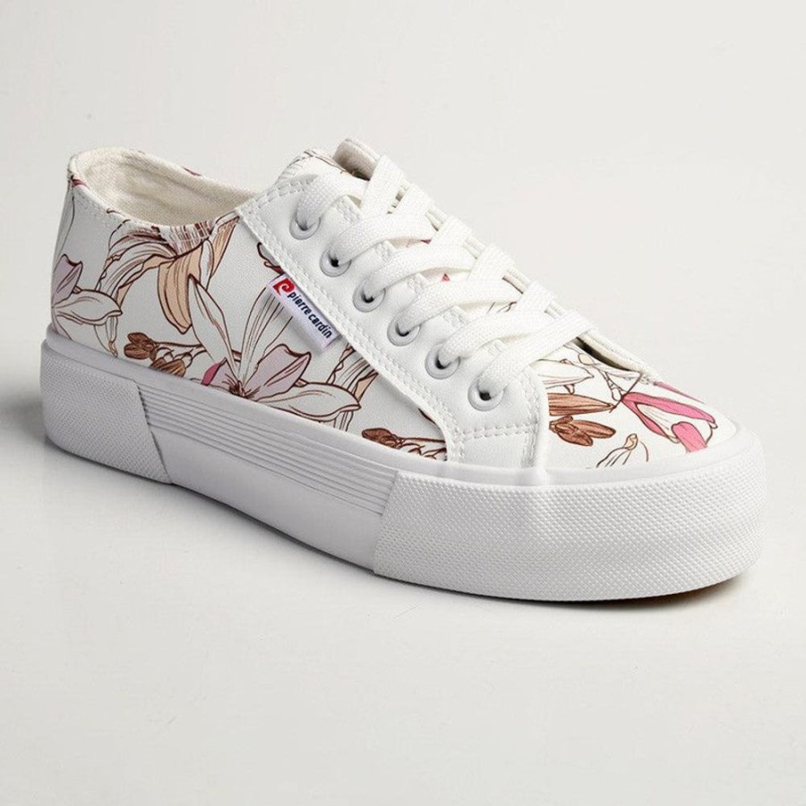 Sneakers Pierre Cardin | Pierre Cardin Lucienne Floral Lace Up Sneaker White Multi