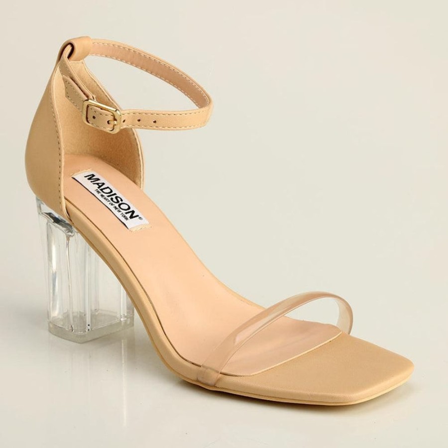 Sandals Madison Heart of New York | Madison Adriana Block Heel Sandals Clear/Dark Nude