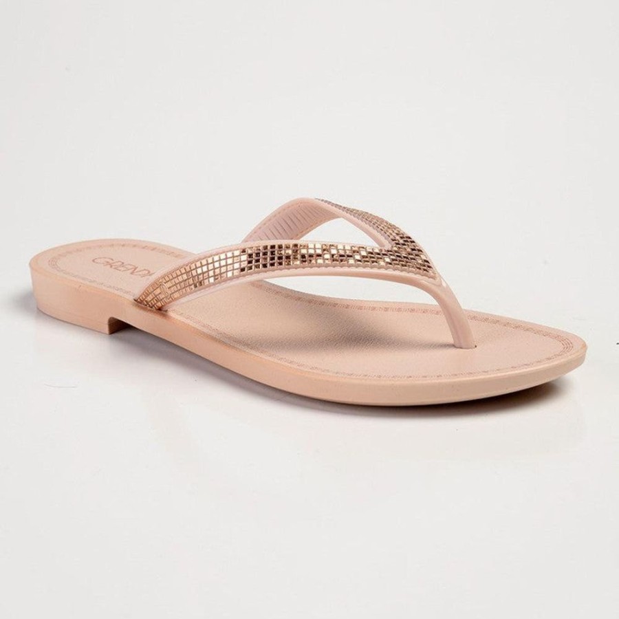 Slippers & Flats Grendha | Grendha Nene Glitter Slip On Thong Sandals Light Nude